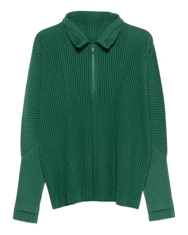 Issey Miyake pleated half-zip T-shirt - Grün Grün