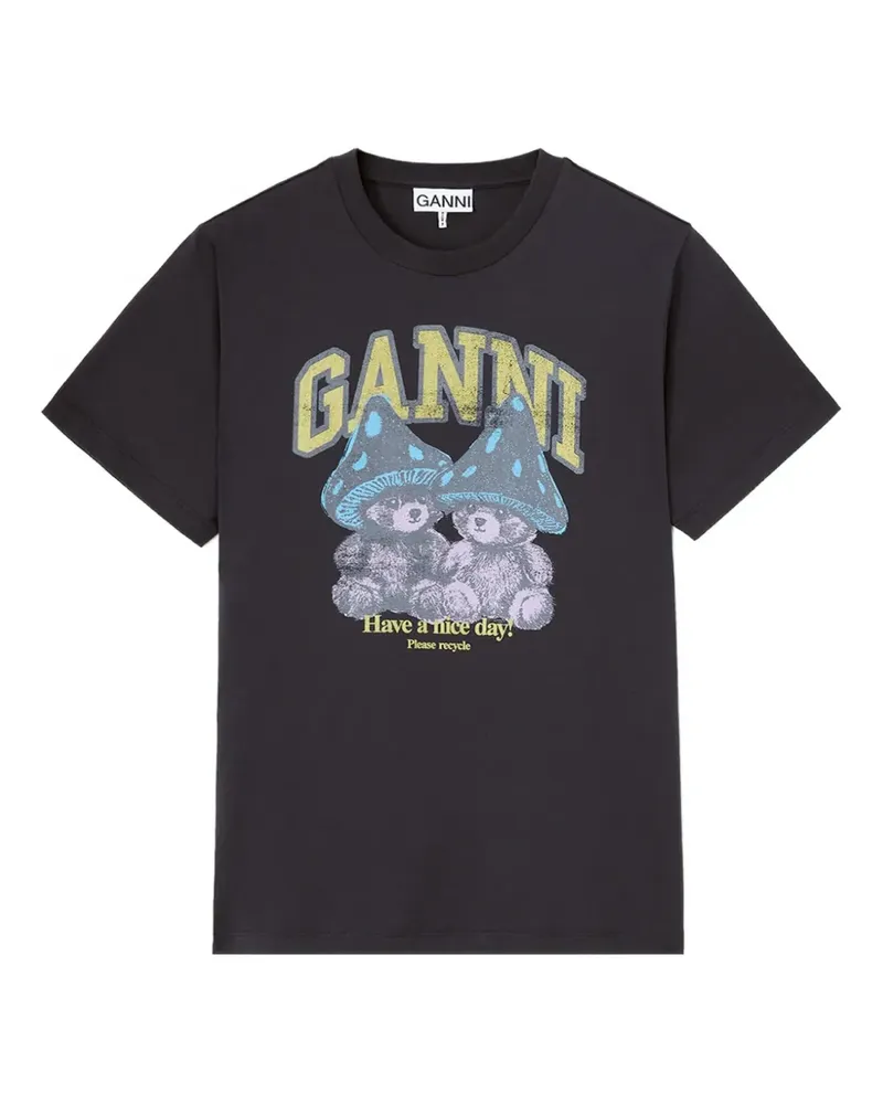 Ganni T-Shirt mit grafischem Print - Schwarz Schwarz