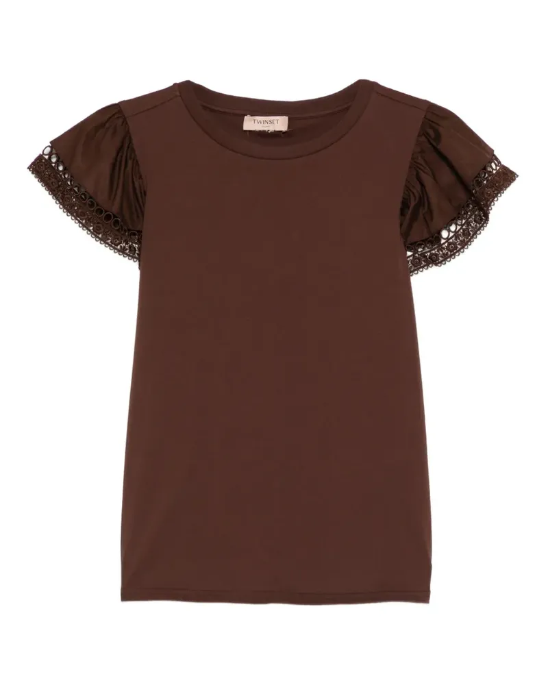 Twin-Set lace puff-sleeved T-shirt - Braun Braun