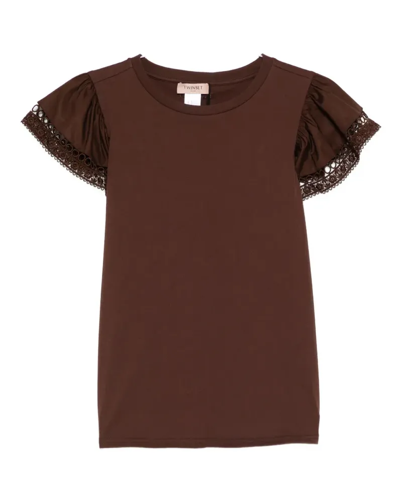 Twin-Set lace puff-sleeved T-shirt - Braun Braun