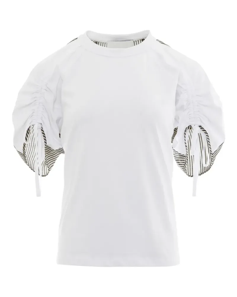 3.1 phillip lim ruched-sleeve striped-back T-shirt - Weiß Weiß