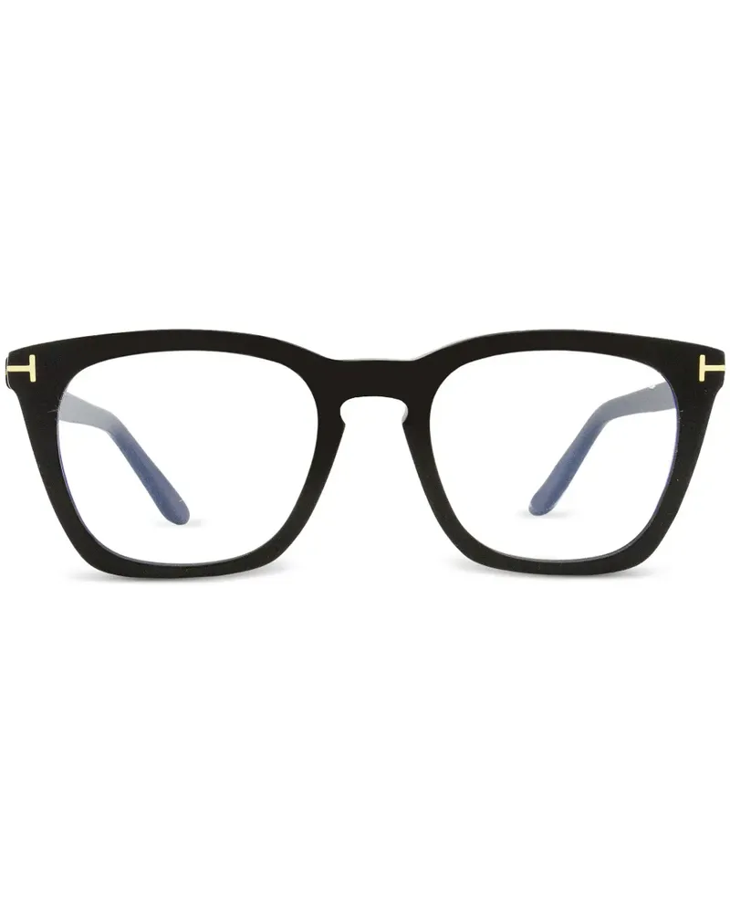 Tom Ford Eckige Brille mit Logo-Schild - Schwarz Schwarz