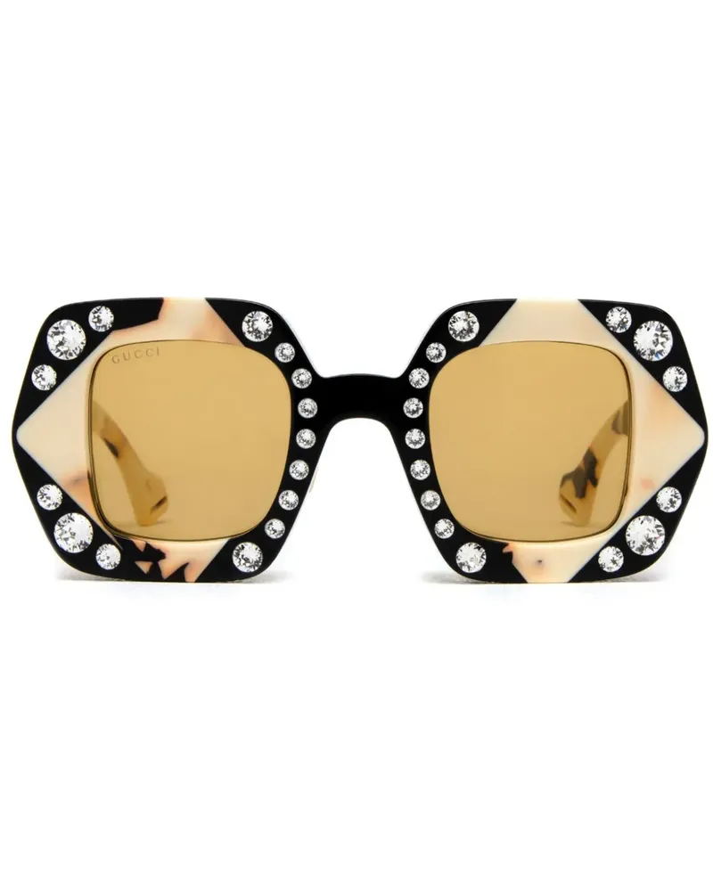 Gucci Eckige Sonnenbrille mit Kristallen - Schwarz Schwarz
