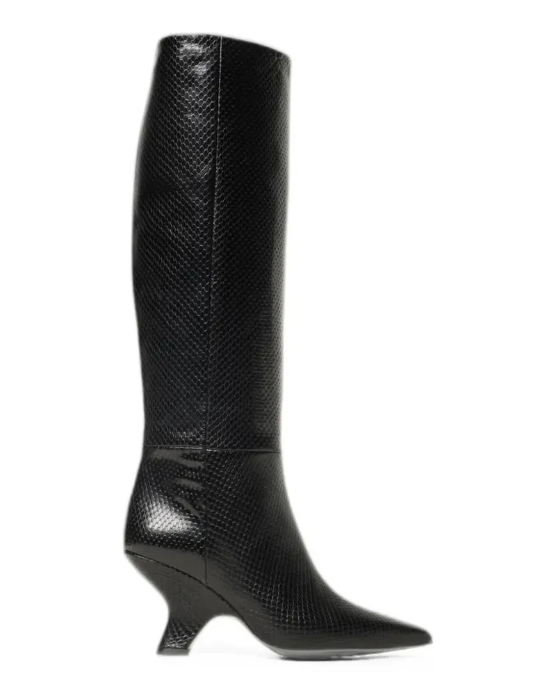Anna F. Stiefel mit Pythonleder-Print - Schwarz Schwarz