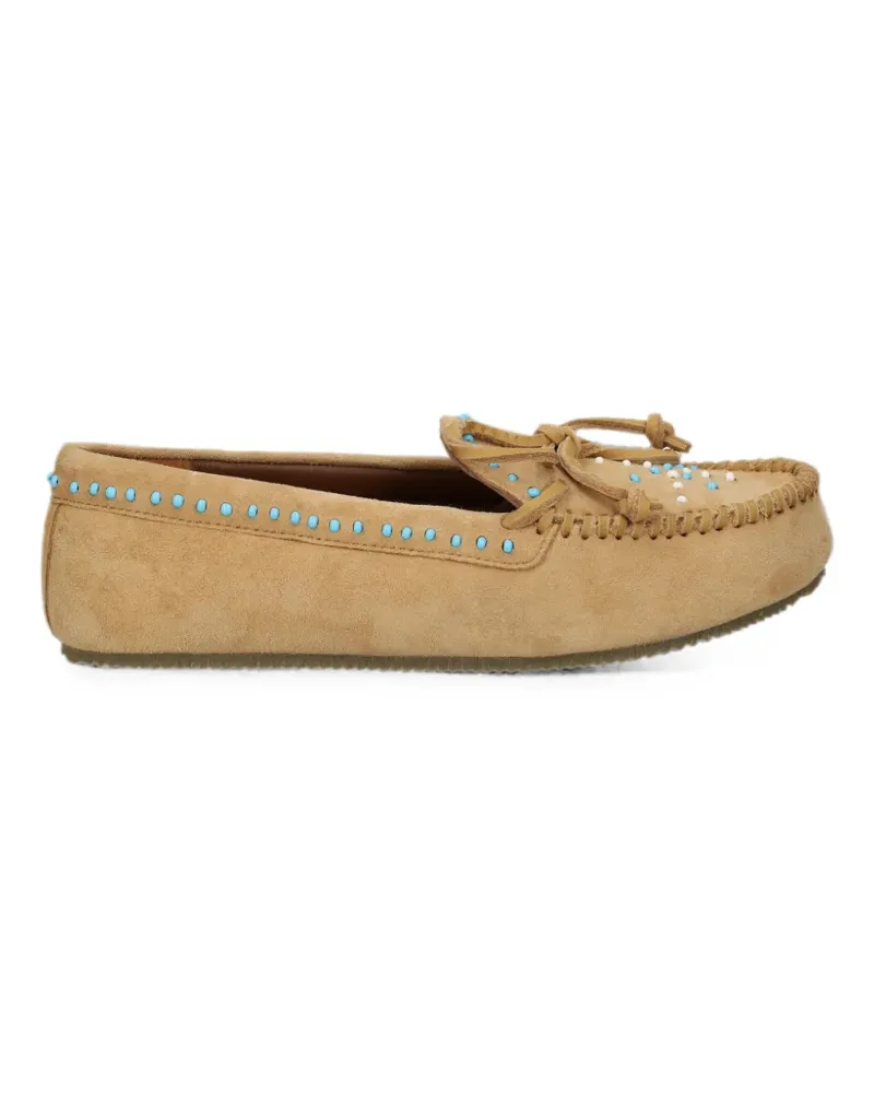 DE SIENA bead-embellished leather loafers - Nude Nude
