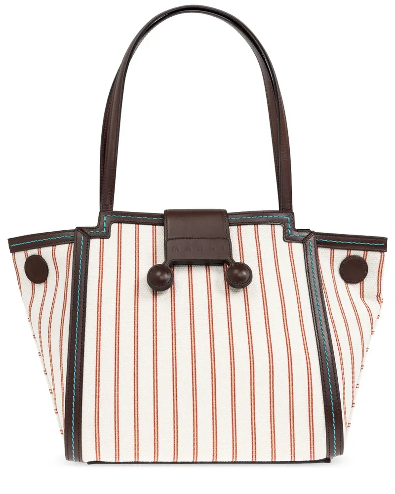 Marni Gestreifter Shopper - Weiß Weiß