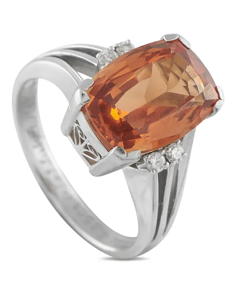 Mikimoto Mandarin Granat Ring aus Platin mit Diamanten - Silber Silber