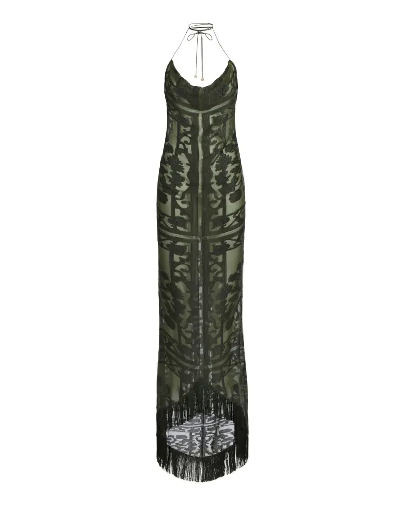 Taller Marmo 1926 Maxikleid mit Fransenbesatz - Grün Grün