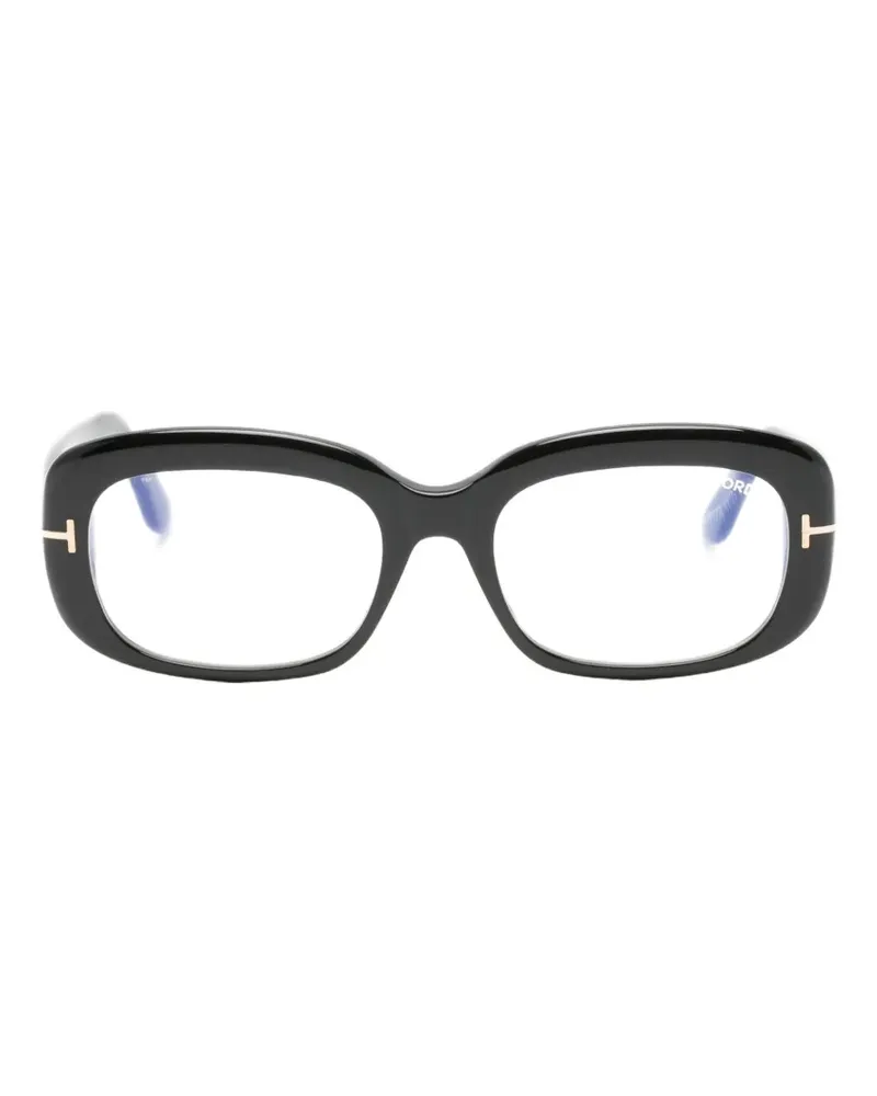 Tom Ford Eckige Sonnenbrille mit T-Motiv - Schwarz Schwarz