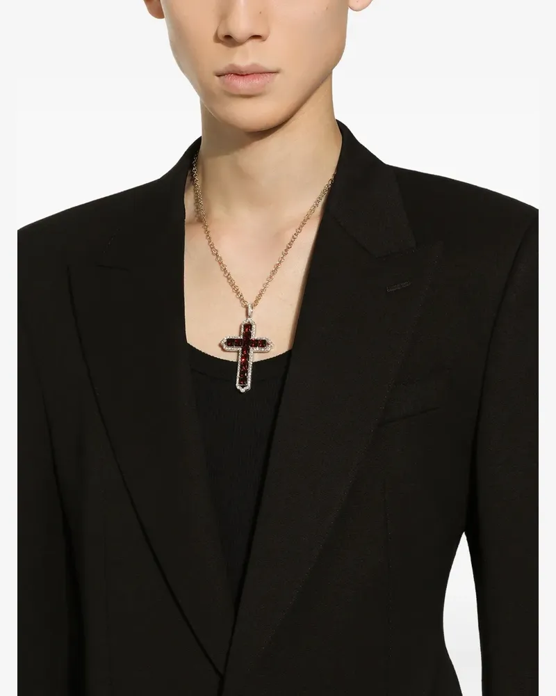 Dolce & Gabbana 18kt Cross Gelb- und Weißgoldanhänger mit Rhodolith und Diamanten Gold