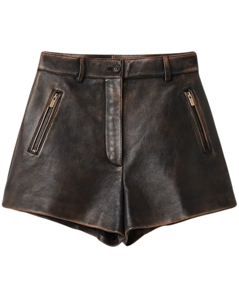 Miu Miu Leder-Shorts im Used-Look - Braun Braun