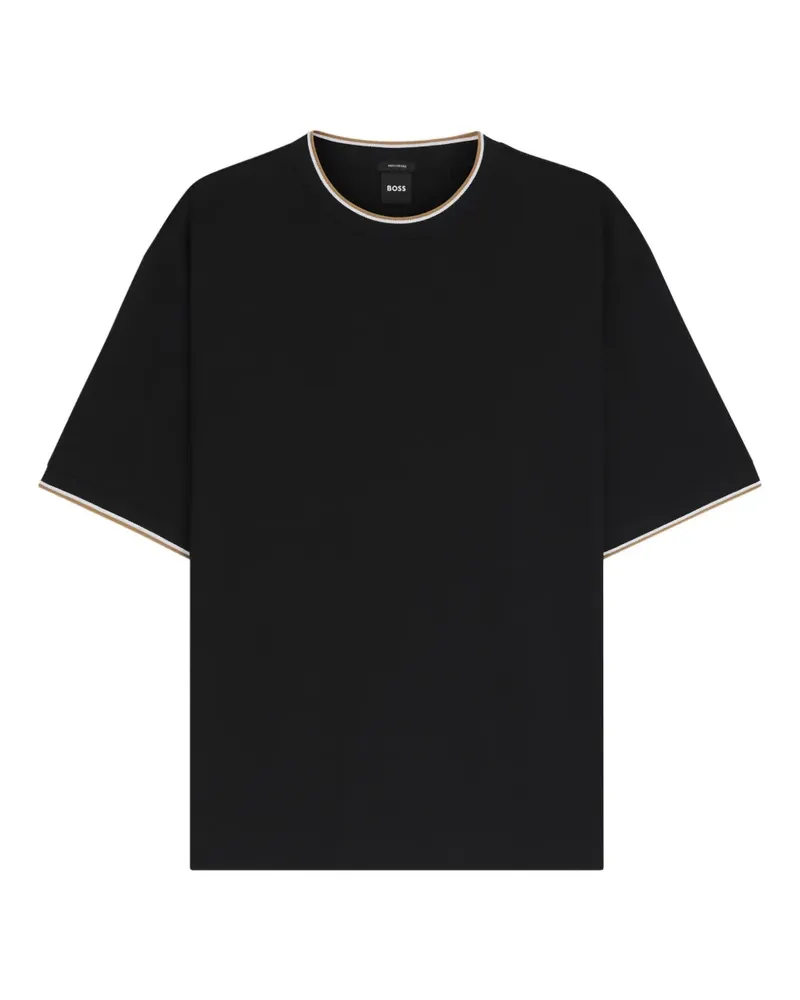 HUGO BOSS T-Shirt mit geripptem Besatz - Schwarz Schwarz