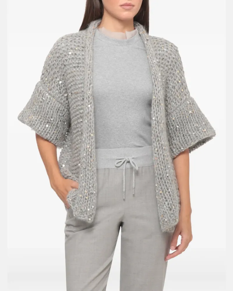 PANICALE Cashmere sequin-embellished chunky-knit cardigan - Grau Grau