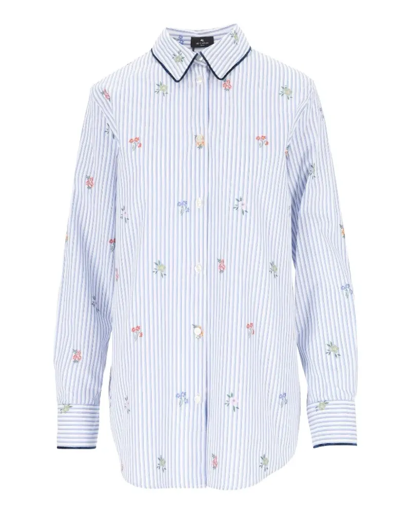 Etro Gestreiftes Hemd mit Blumenstickerei - Weiß Weiß