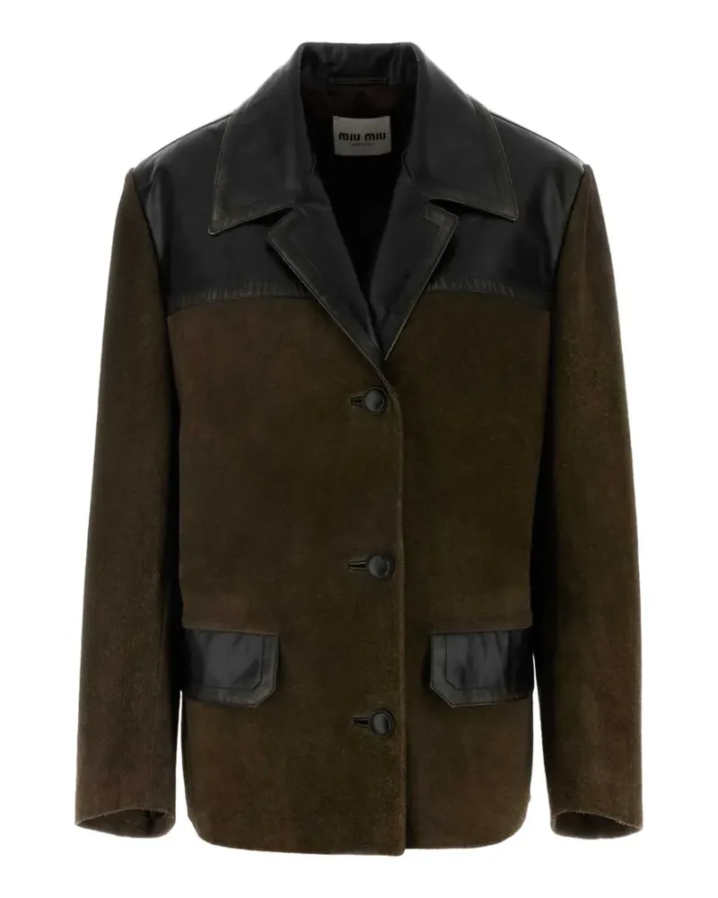 Miu Miu contrast-panel suede jacket - Grün Grün