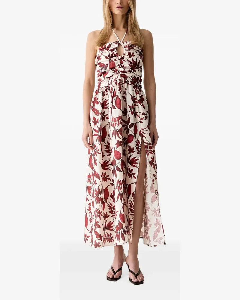 VICOLO Gerafftes Maxikleid mit Blumenprint - Nude Nude