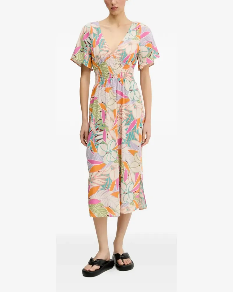 Rip Curl Cala Vadella floral-print smocked-waist midi dress - Nude Nude