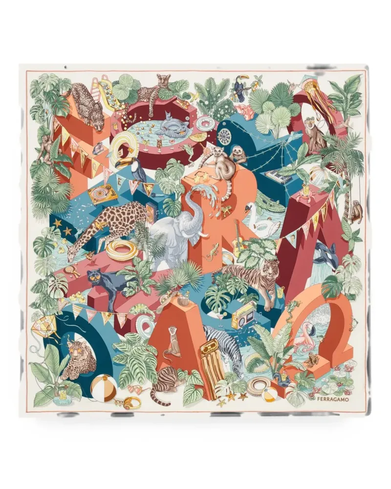 Ferragamo Jungle Party-print silk scarf - Orange Orange