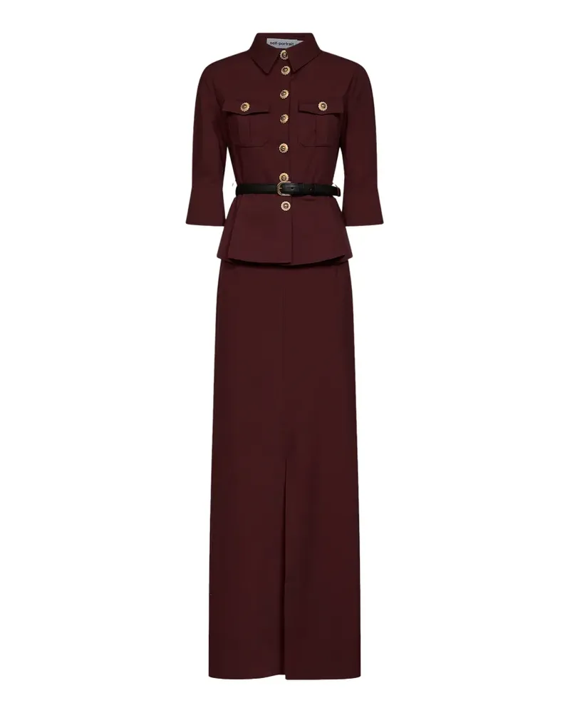Self-Portrait Schößchen-Maxikleid mit Schmuckknöpfen - Braun Braun