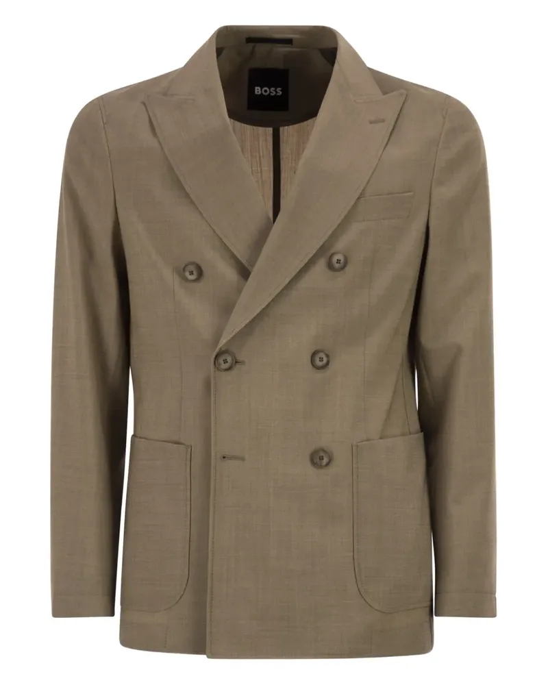 HUGO BOSS double-breasted pocket-patch blazer - Nude Nude