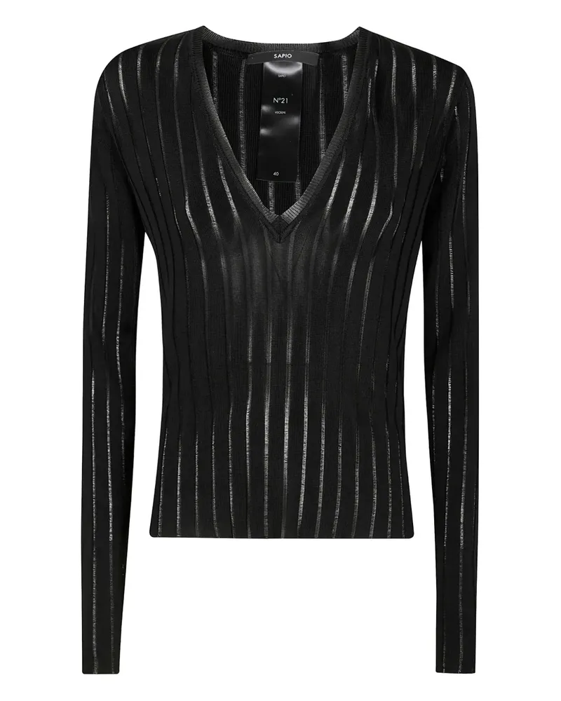 Sapio Gerippter Pullover mit V-Ausschnitt - Schwarz Schwarz