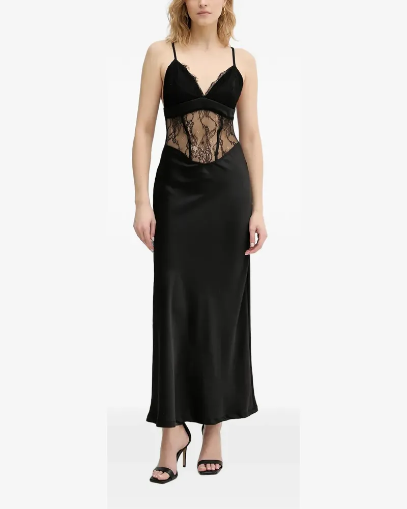 HAVEONE lace-panelled satin-finish maxi dress - Schwarz Schwarz
