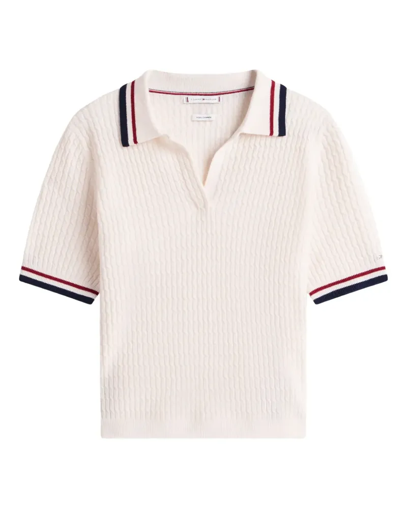 Tommy Hilfiger Gestreiftes T-Shirt mit Zopfmuster - Weiß Weiß