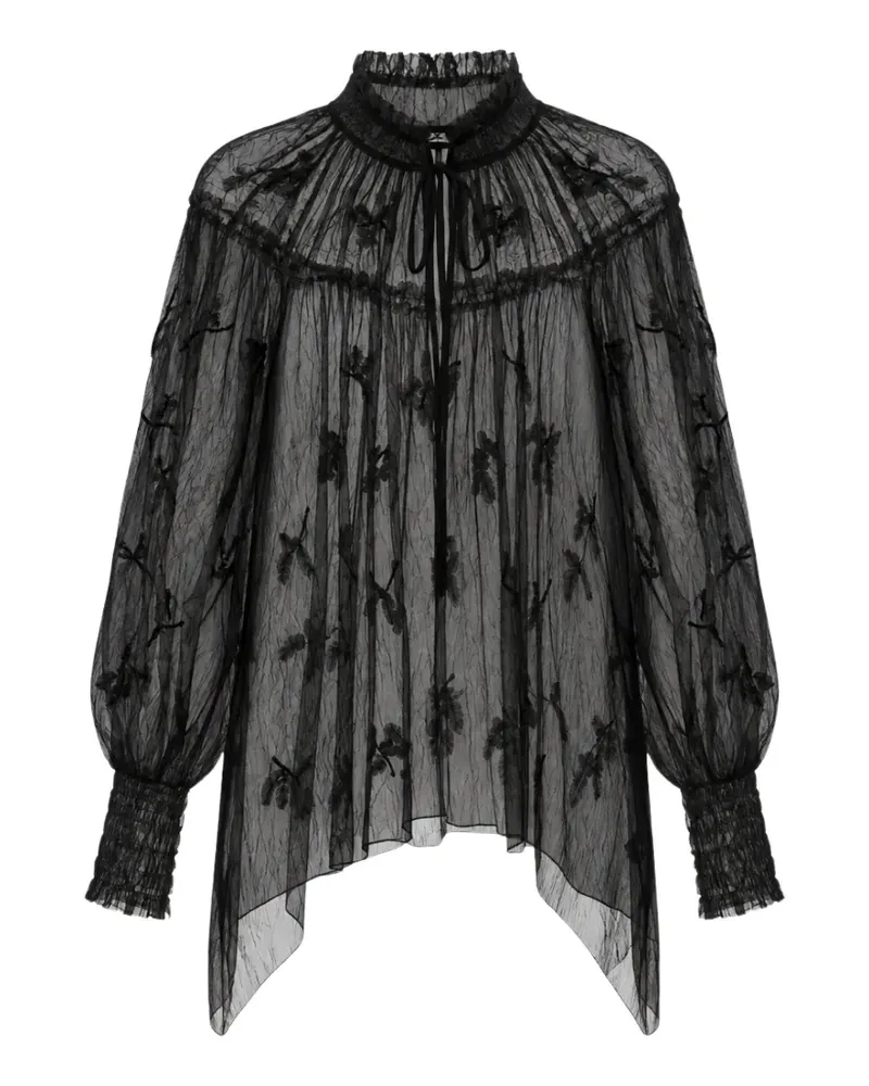 Elisabetta Franchi lace-overlay tie-neck blouse - Schwarz Schwarz