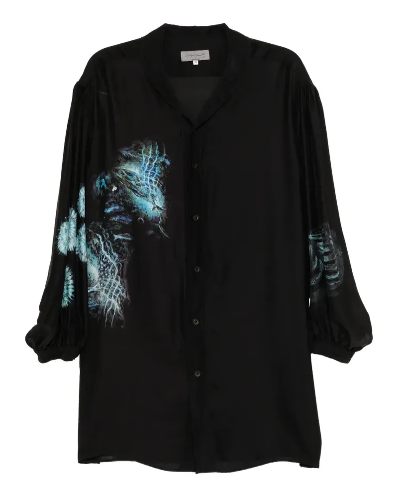 Yohji Yamamoto Hemd mit Schalkragen und grafischem Print - Schwarz Schwarz