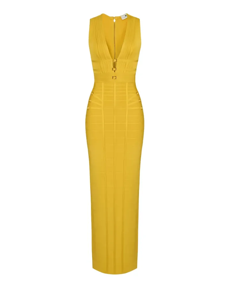 Elisabetta Franchi Maxikleid aus geripptem Strick - Gelb Gelb