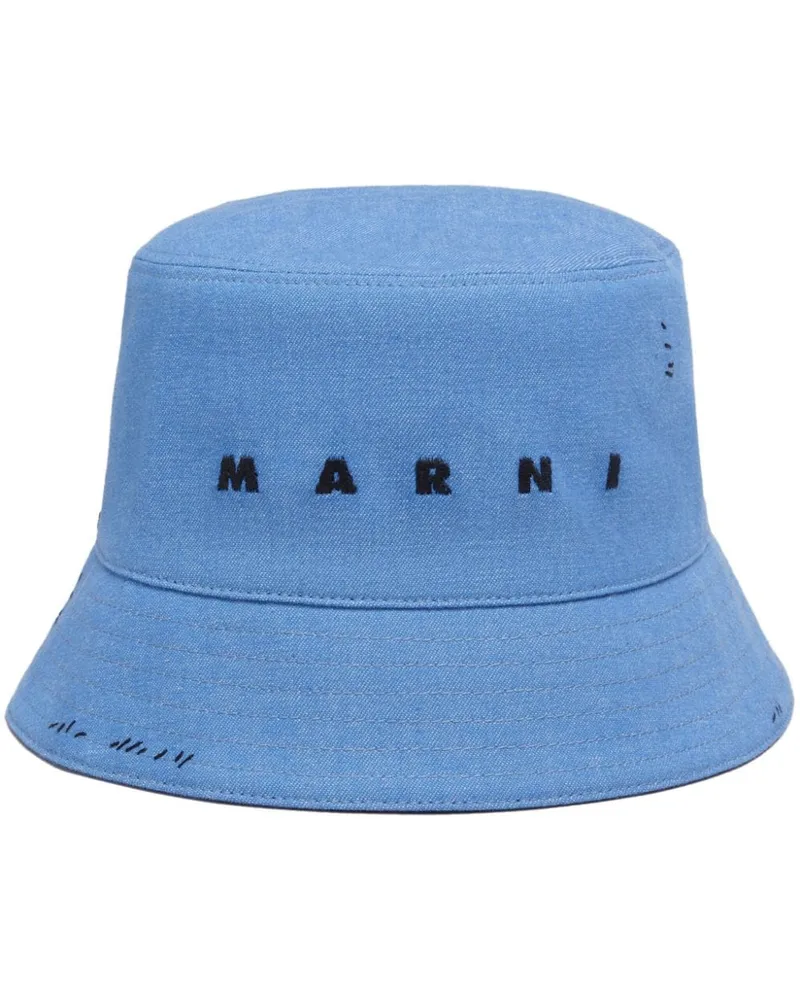 Marni Jeans-Fischerhut mit Logo-Stickerei Blau