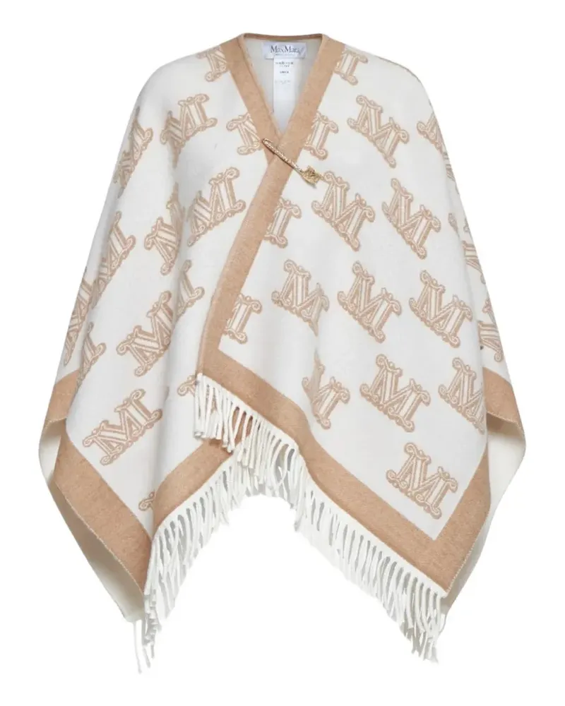 Max Mara Frine Poncho mit Monogramm und Fransen - Nude Nude