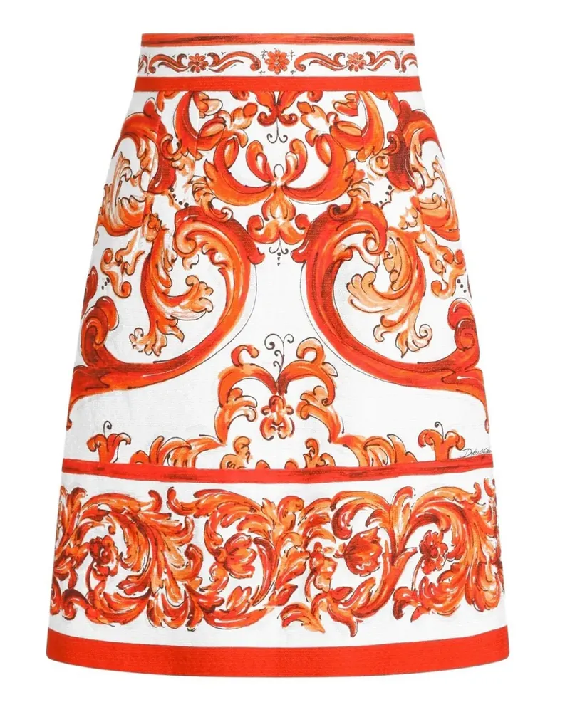 Dolce & Gabbana Minirock in Majolica-Print-Matte - Weiß Weiß