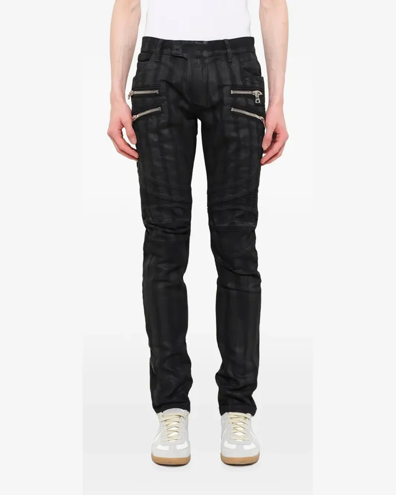 Balmain zip detail coated biker jeans - Schwarz Schwarz