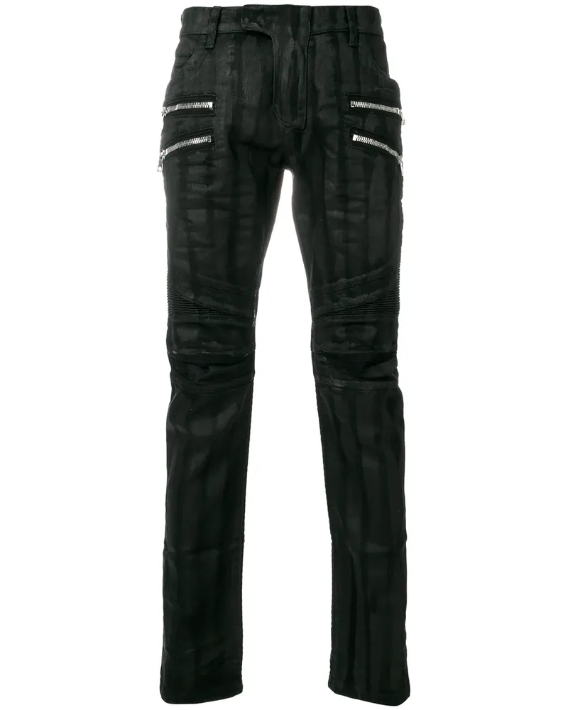 Balmain zip detail coated biker jeans - Schwarz Schwarz