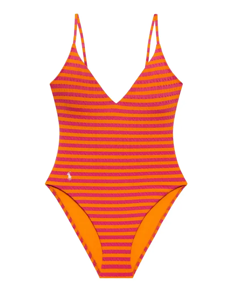 Ralph Lauren cable-knit striped-pattern swimsuit - Rosa Rosa
