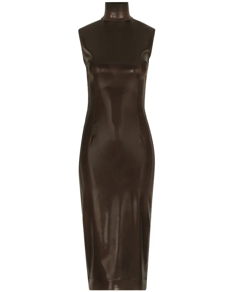 Dolce & Gabbana Beschichtetes Midikleid mit Stehkragen - Braun Braun