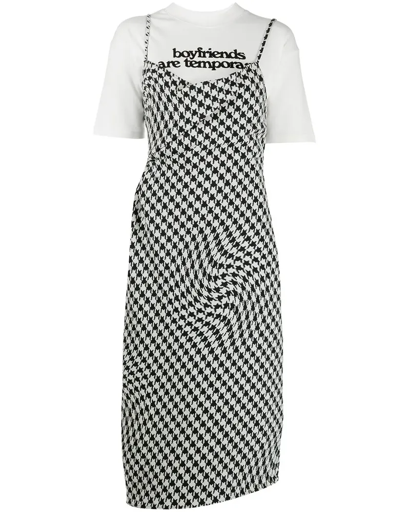 OFF-WHITE T-Shirt-Kleid mit Hahnentrittmuster - Schwarz Schwarz