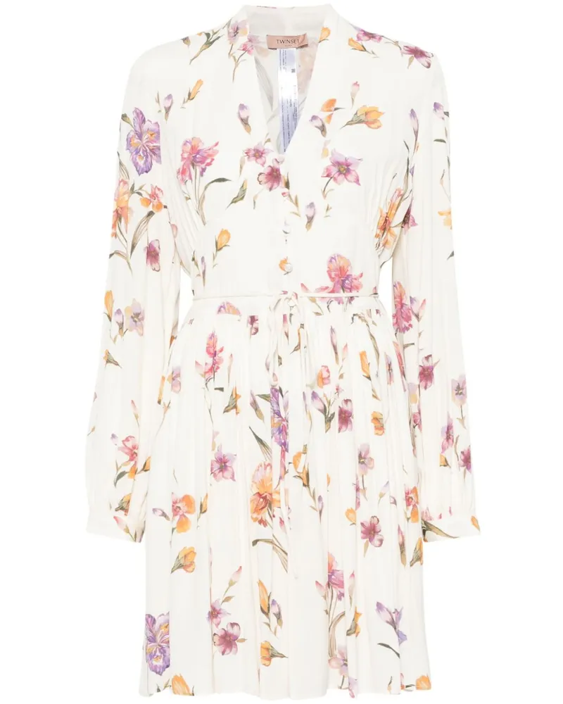 Twin-Set Minikleid mit Blumen-Print - Weiß Weiß