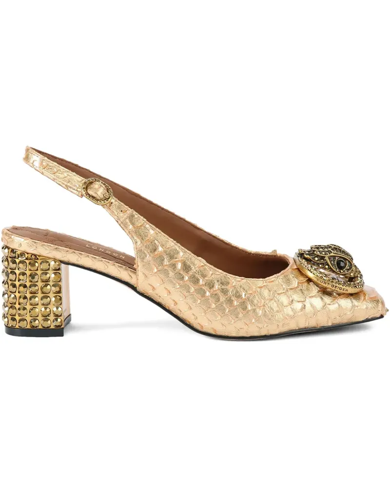 Kurt Geiger Kristallverzierte Slingback-Pumps mit Schlangen-Prägung 60mm - Gold Gold