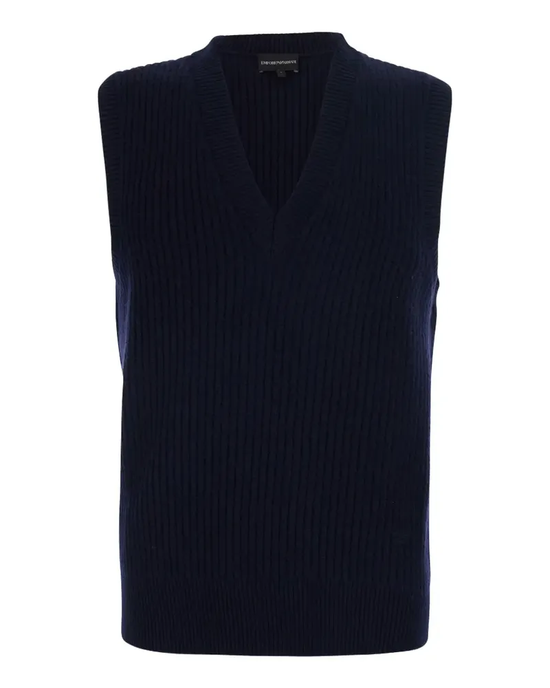 Emporio Armani Gerippter Pullover mit V-Ausschnitt - Blau Blau