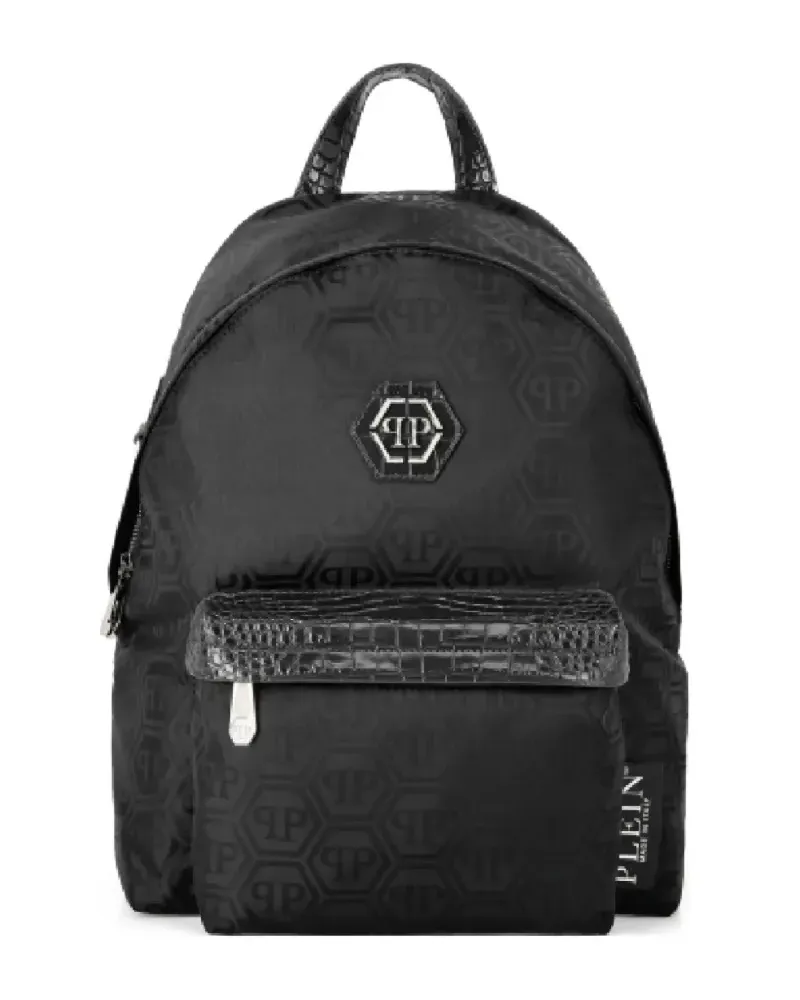 Philipp Plein Rucksack aus Krokodilleder mit Monogramm - Schwarz Schwarz