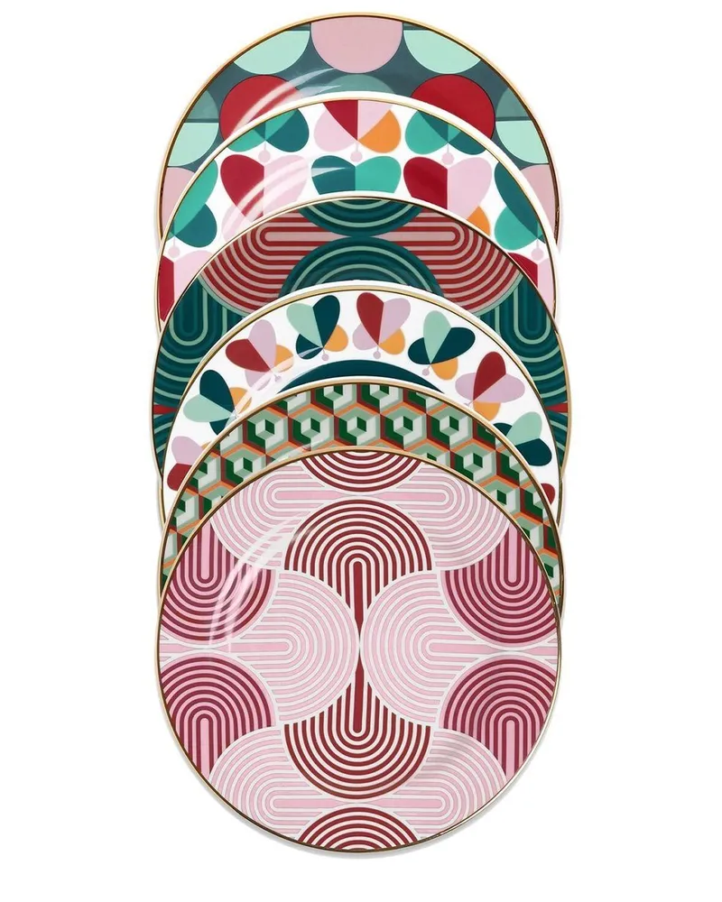 La DoubleJ Set aus sechs Desserttellern mit Print - Grün Grün