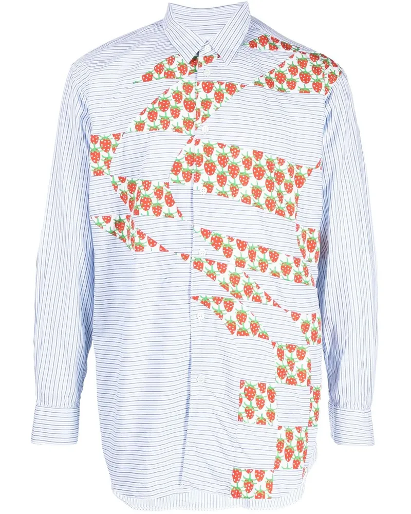 Comme des Garçons x Brent Westfall Patchwork-Hemd mit Erdbeeren - Blau Blau