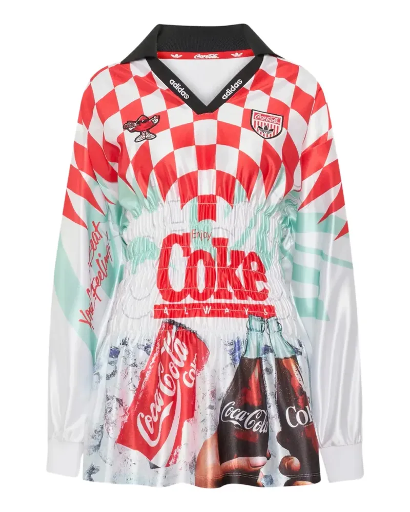 adidas x Coca-Cola Mash Up Jersey mit Smok-Details - Weiß Weiß