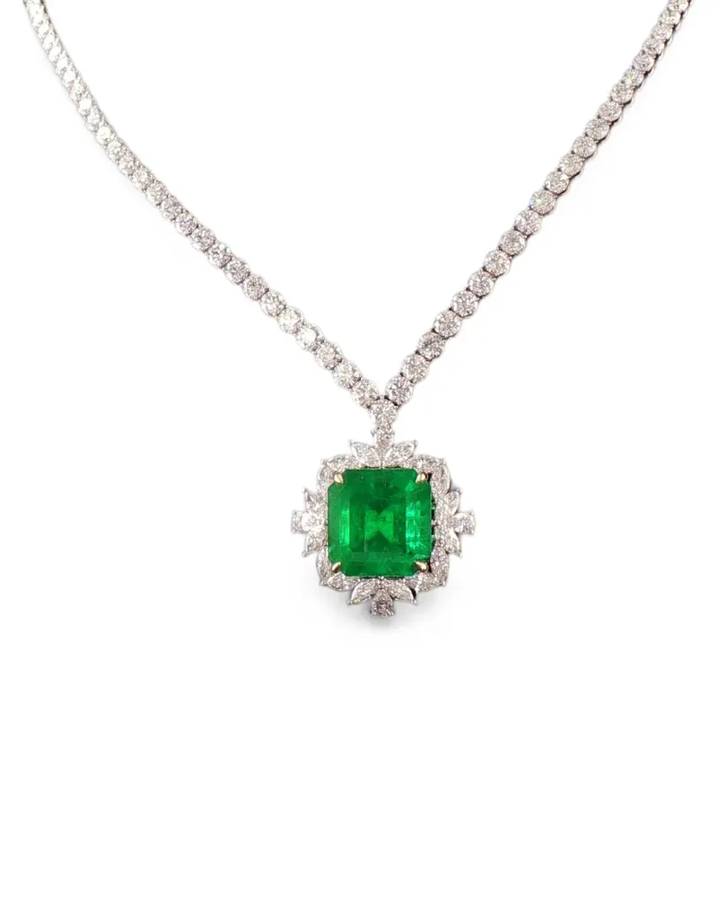 HYT Jewelry Colombian Muzo Halskette mit Smaragd und Diamant - Silber Silber