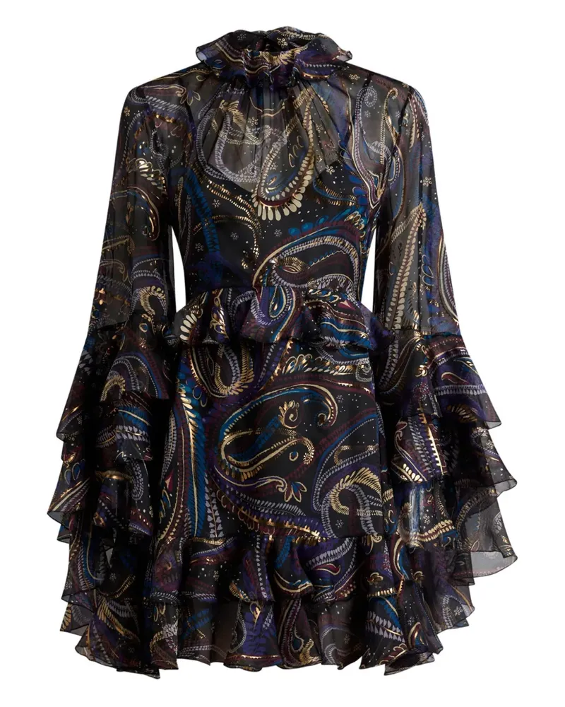 Etro Gerüschtes Minikleid mit Paisleymuster - Schwarz Schwarz