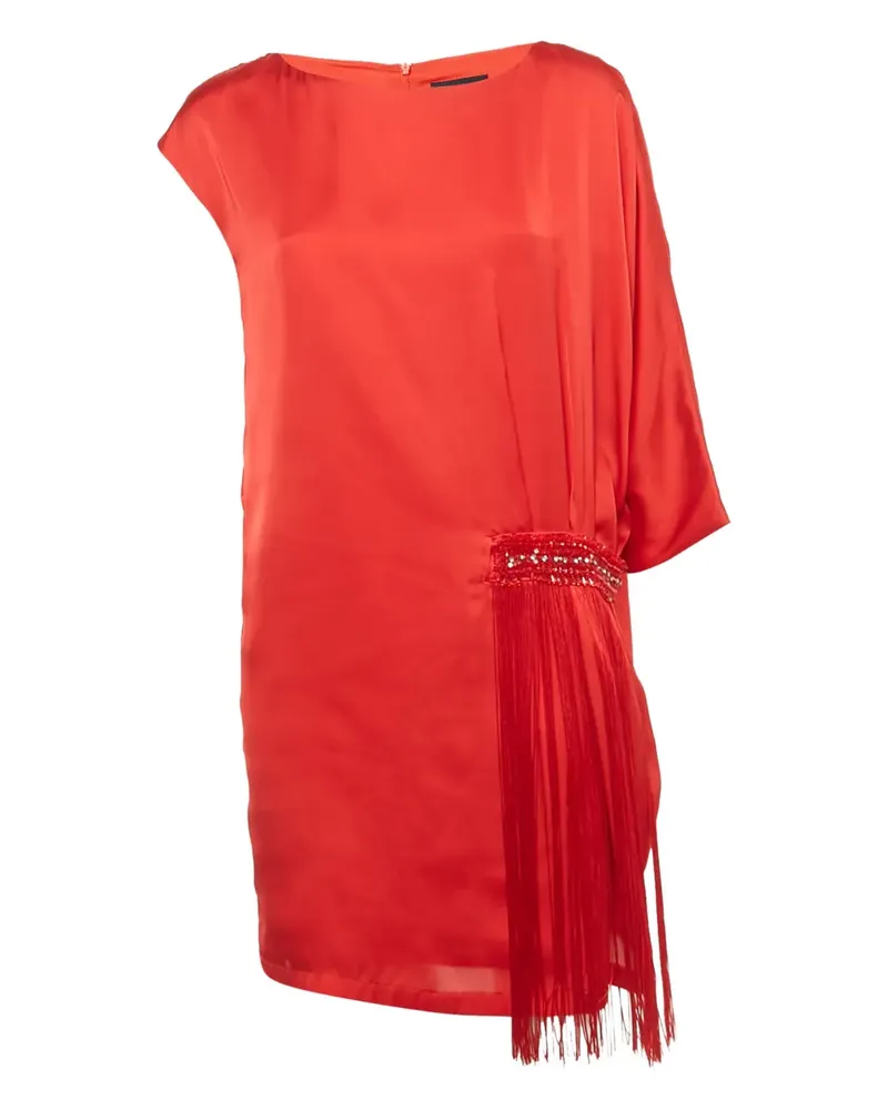 Roberto Cavalli Satin-Minikleid mit Fransen - Rot Rot
