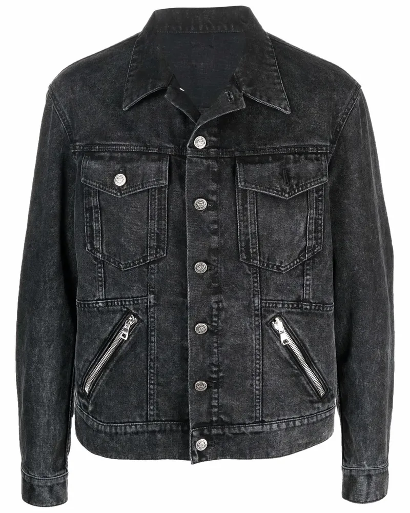 Balmain Jeansjacke mit Reißverschlussdetail - Schwarz Schwarz