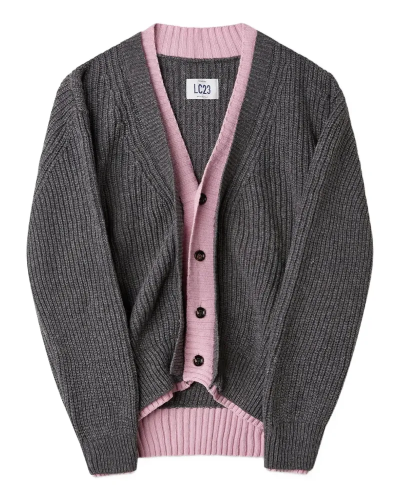 LC23 Cardigan aus geripptem Strick im Layering-Look - Grau Grau